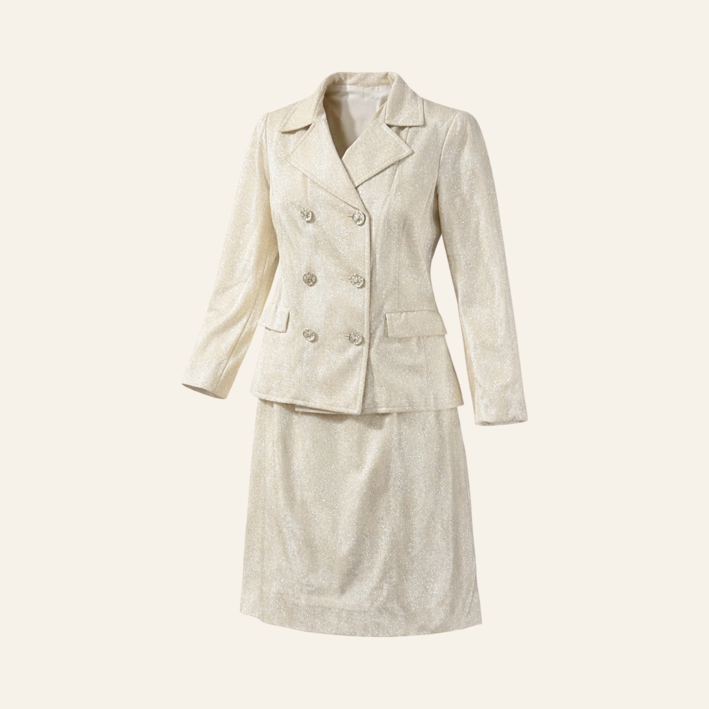 Vintage 60s Junior House 3-Piece Skirt Suit — Metallic Champagne Knit, Mod Glam