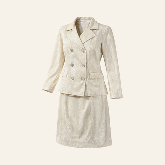 Vintage 60s Junior House 3-Piece Skirt Suit — Metallic Champagne Knit, Mod Glam