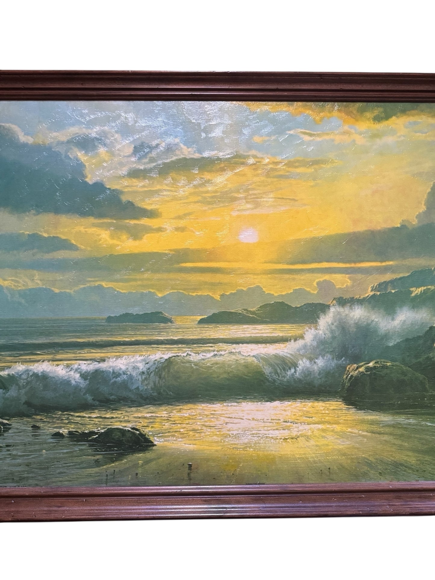 Vintage Sunset Splendor Coastal Seascape Print by Fetherolf in Wood Frame