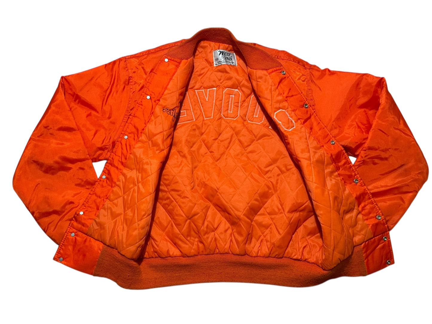 Vintage West Wind Satin Bomber Jacket — Quilted Warmth, Varsity Statement — 1970’s