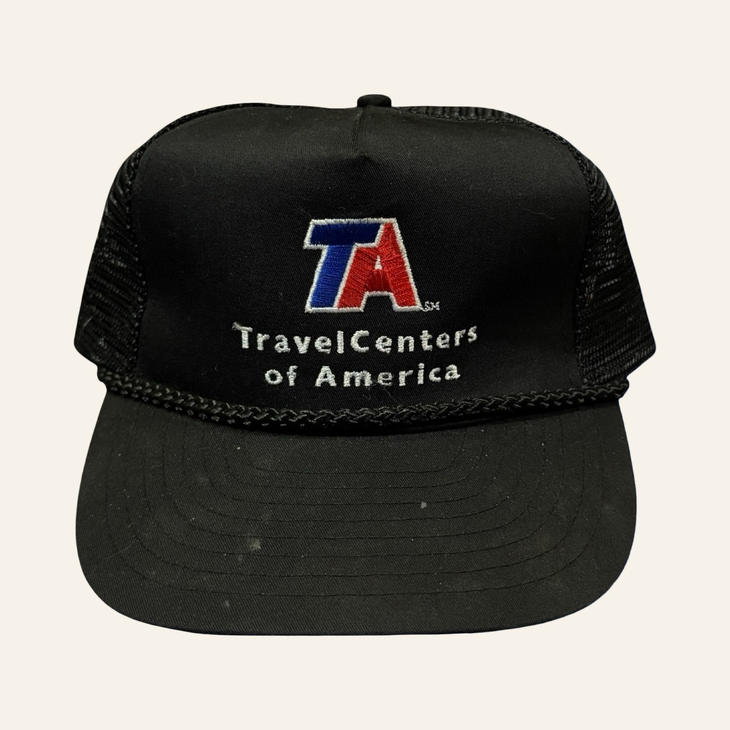 Vintage TA Trucker Hat — TravelCenters of America Logo, Black Rope Snapback