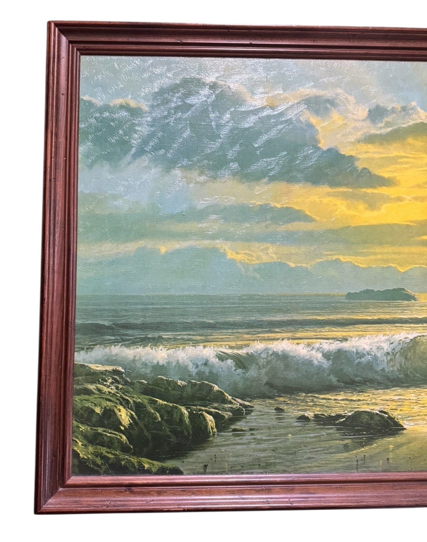 Vintage Sunset Splendor Coastal Seascape Print by Fetherolf in Wood Frame