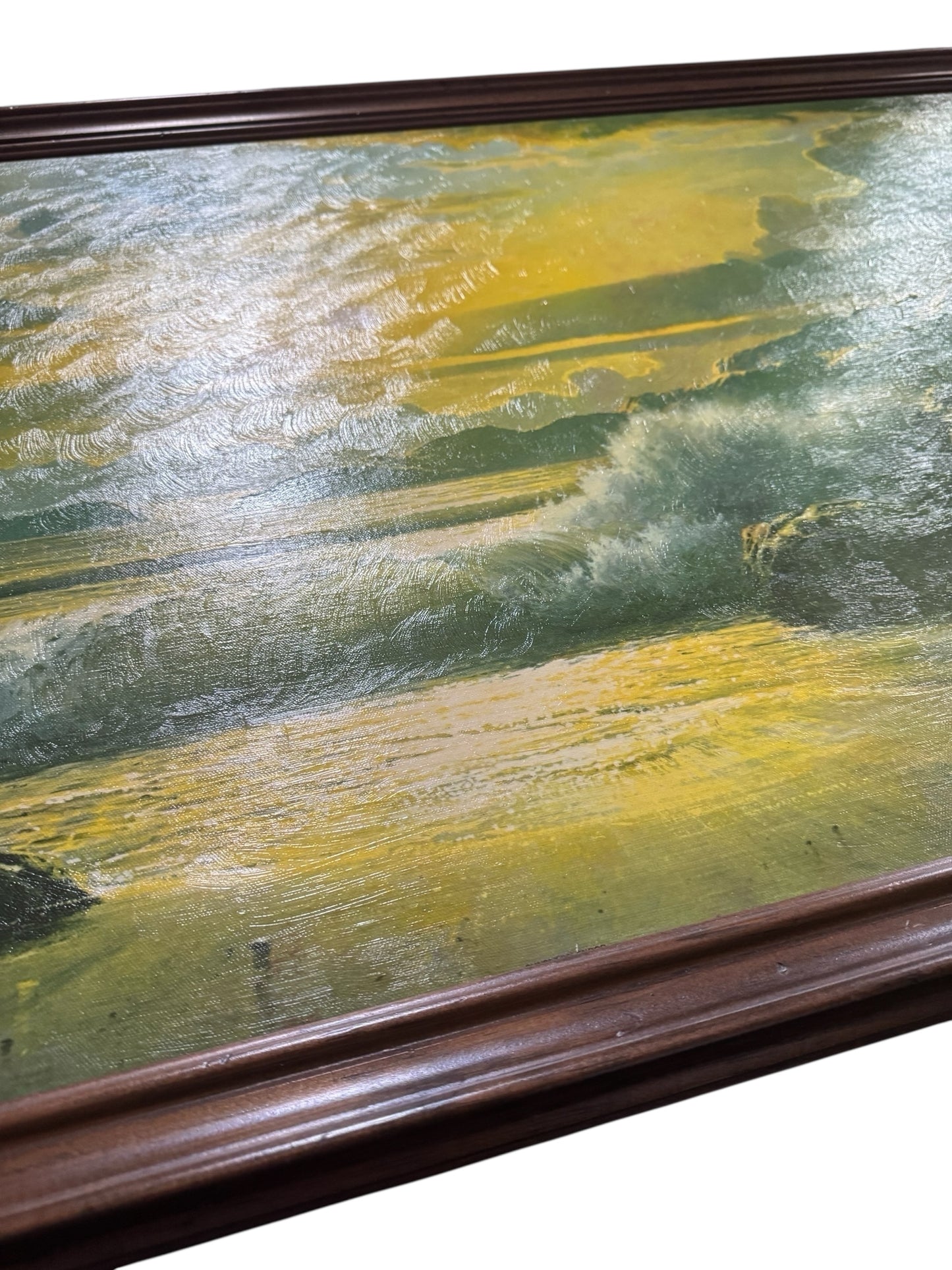 Vintage Sunset Splendor Coastal Seascape Print by Fetherolf in Wood Frame