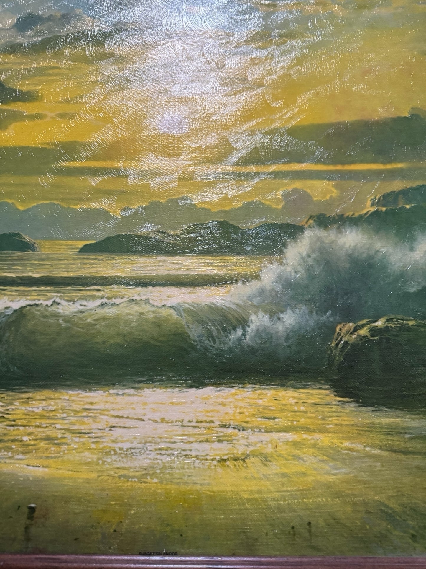 Vintage Sunset Splendor Coastal Seascape Print by Fetherolf in Wood Frame
