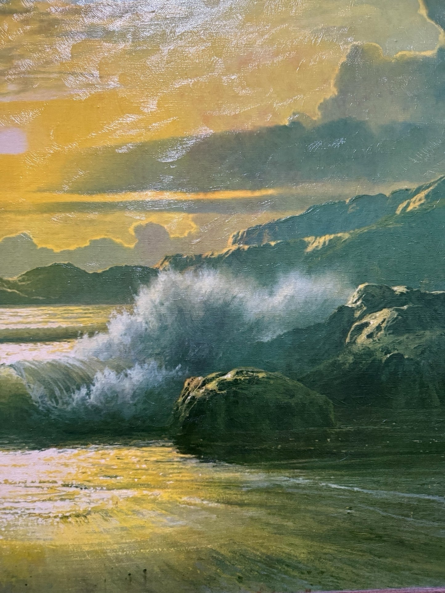 Vintage Sunset Splendor Coastal Seascape Print by Fetherolf in Wood Frame
