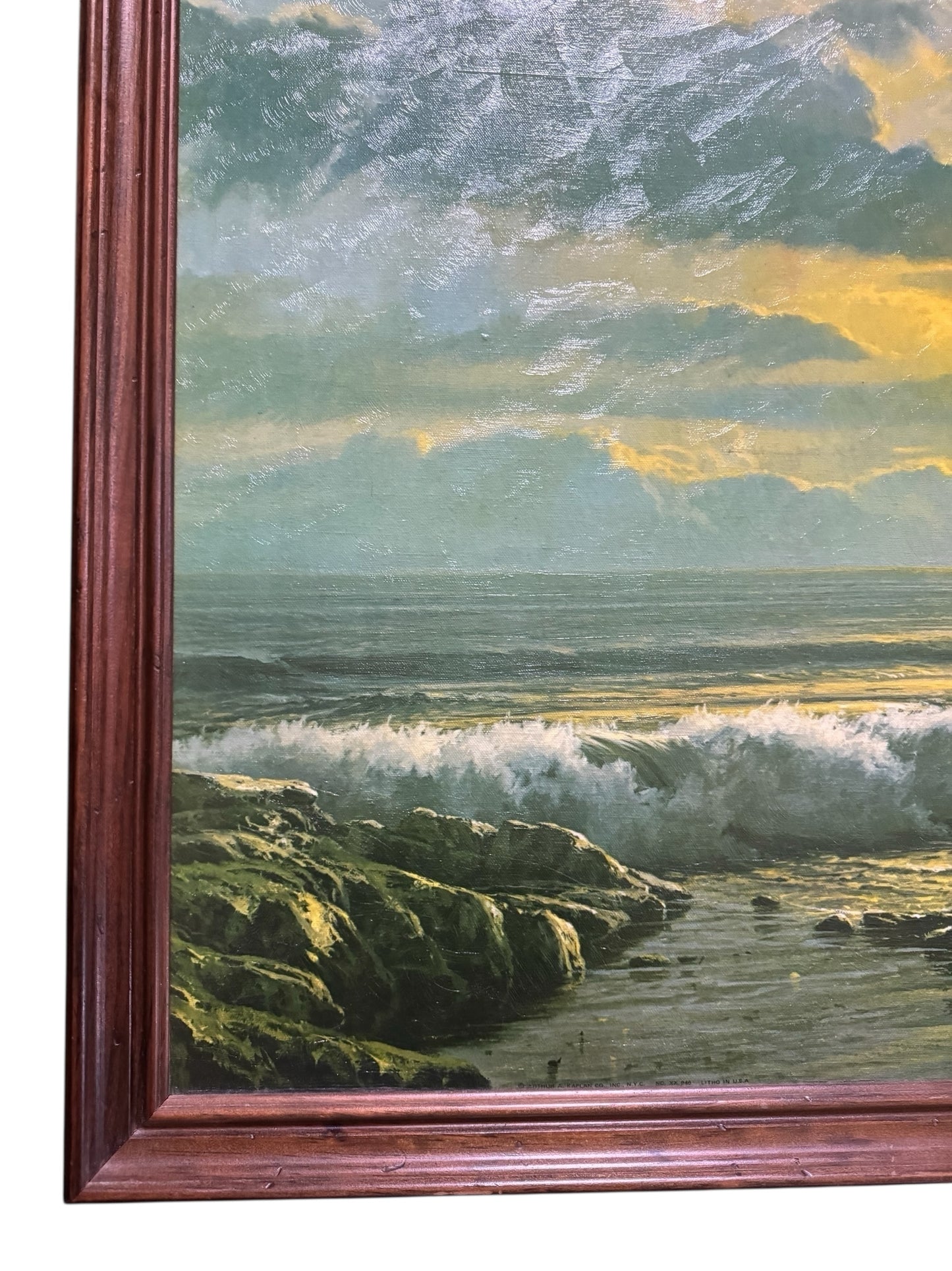 Vintage Sunset Splendor Coastal Seascape Print by Fetherolf in Wood Frame